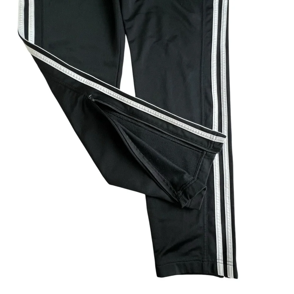 Adidas Mens L‎ Black Polyester Elastic Waist Straight Leg Track Pants Zip Ankle